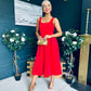 Erica Square Neck Midi Dress Red