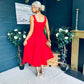 Erica Square Neck Midi Dress Red