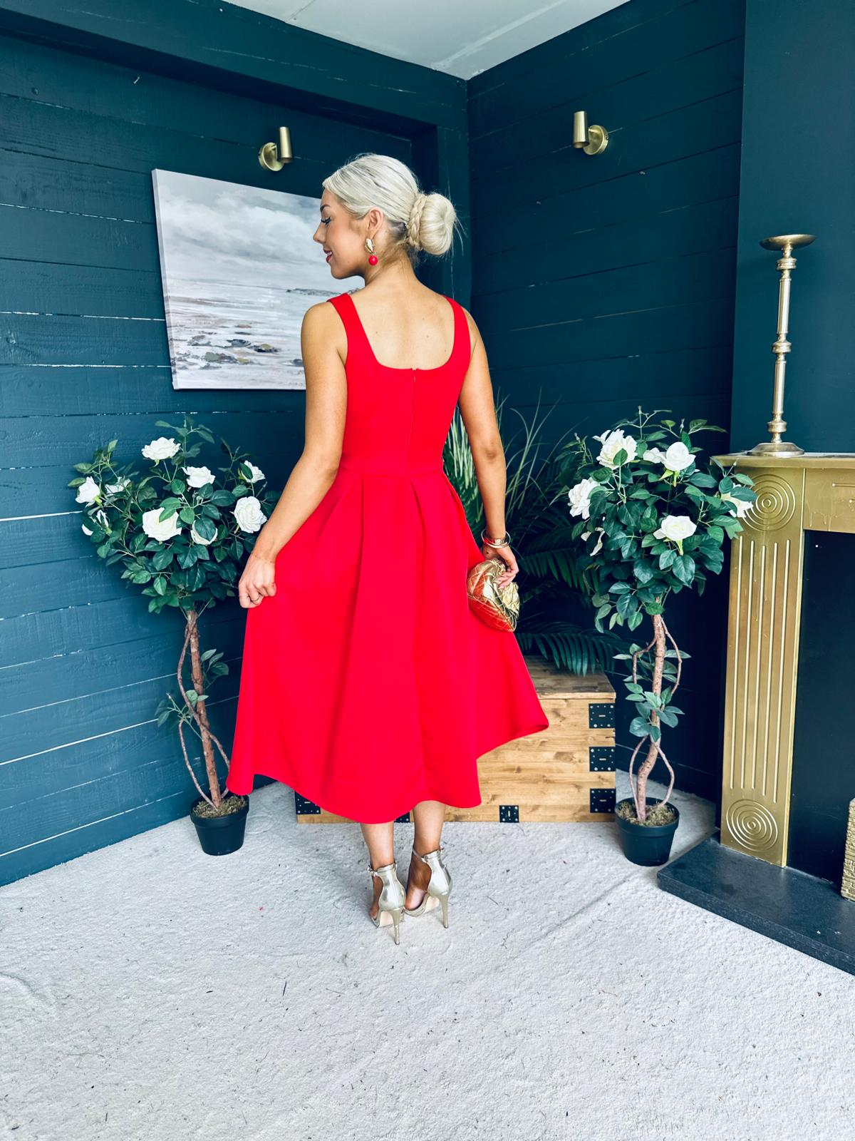 Erica Square Neck Midi Dress Red