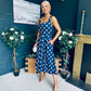 Erica Square Neck Midi Dress Navy Polka