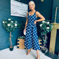 Erica Square Neck Midi Dress Navy Polka