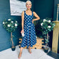 Erica Square Neck Midi Dress Navy Polka
