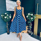 Erica Square Neck Midi Dress Navy Polka