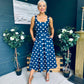 Erica Square Neck Midi Dress Navy Polka