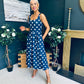 Erica Square Neck Midi Dress Navy Polka
