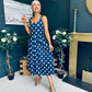 Erica Square Neck Midi Dress Navy Polka