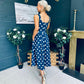Erica Square Neck Midi Dress Navy Polka