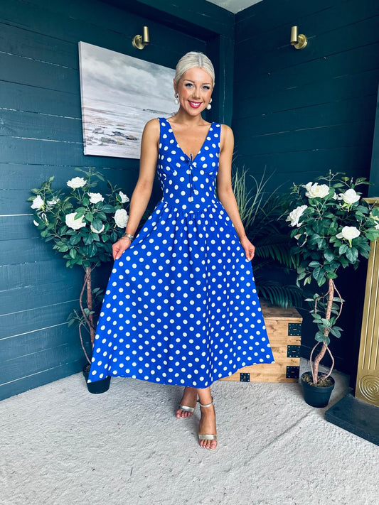 Jordyn Banded Midi Dress Blue