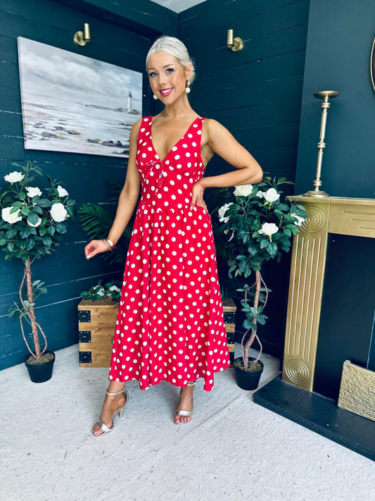 Jordyn Banded Midi Dress Red
