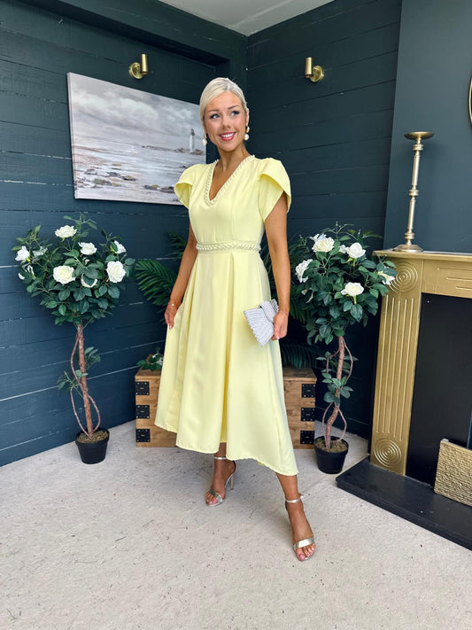Collins Pearl Detail Occasion Dress Yellow