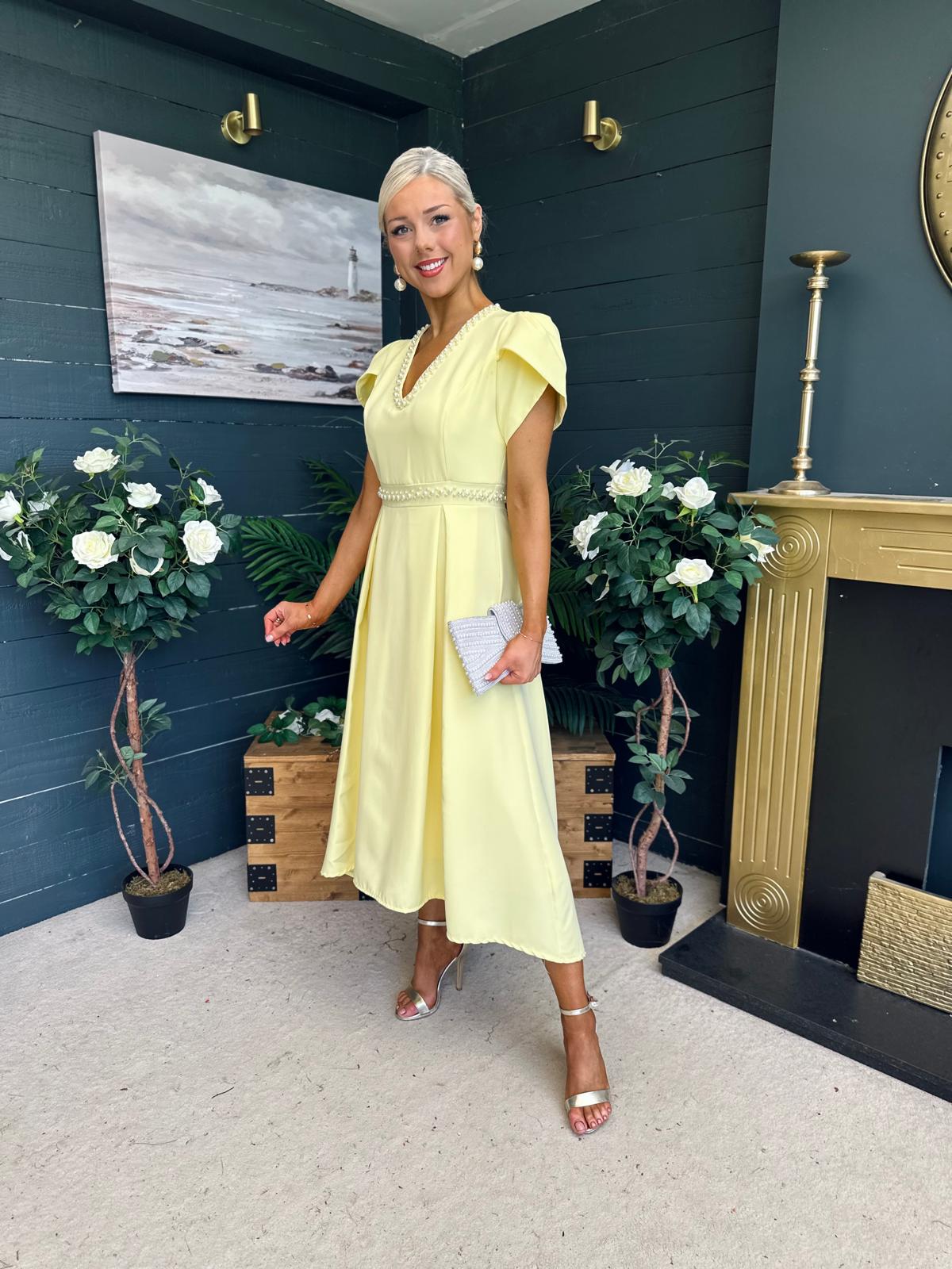 Collins Pearl Detail Occasion Dress Yellow