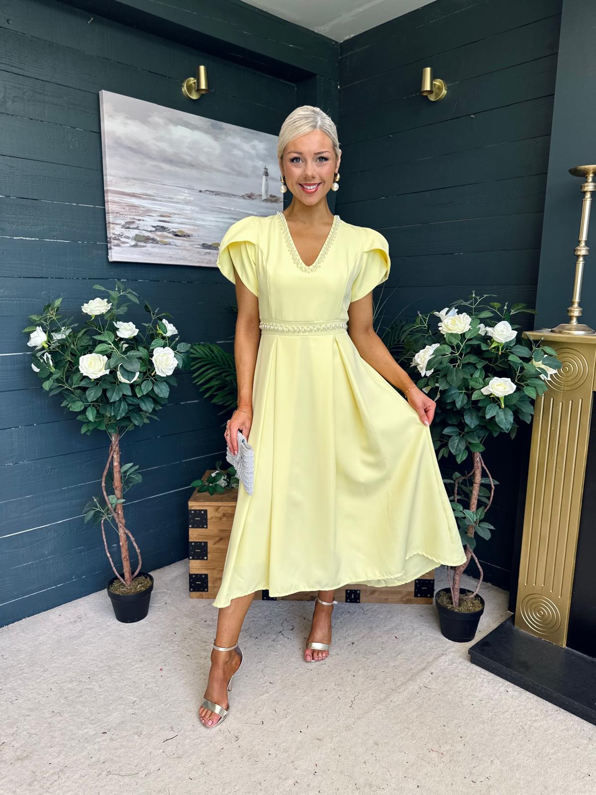 Collins Pearl Detail Occasion Dress Yellow