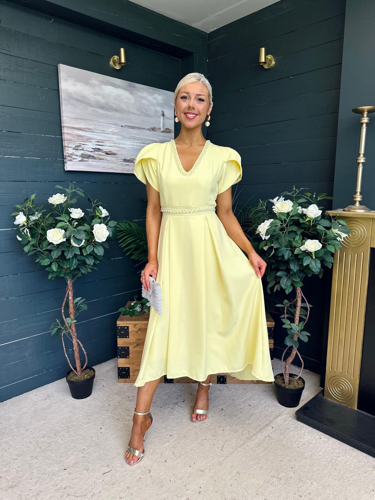 Collins Pearl Detail Occasion Dress Yellow