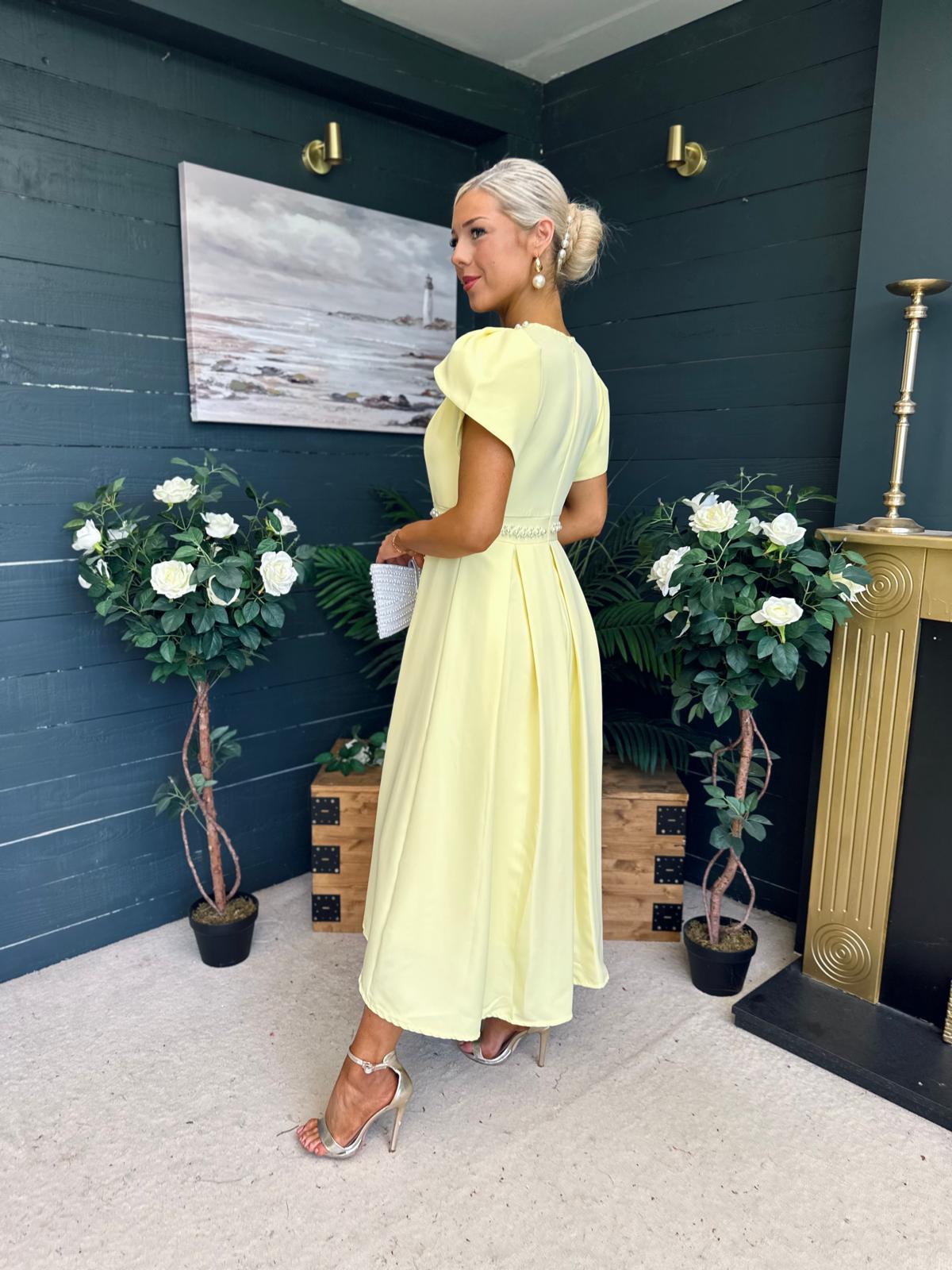 Collins Pearl Detail Occasion Dress Yellow