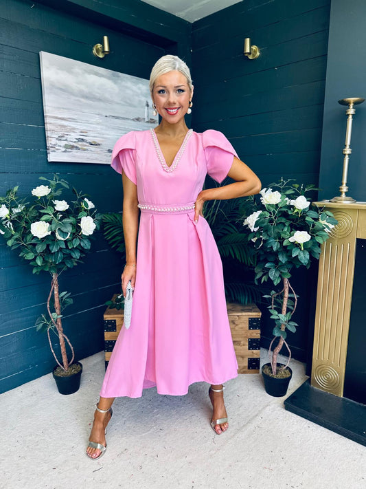 Collins Pearl Detail Occasion Dress Pwr Pink