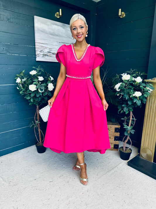 Collins Pearl Detail Occasion Dress Raspberry Pink