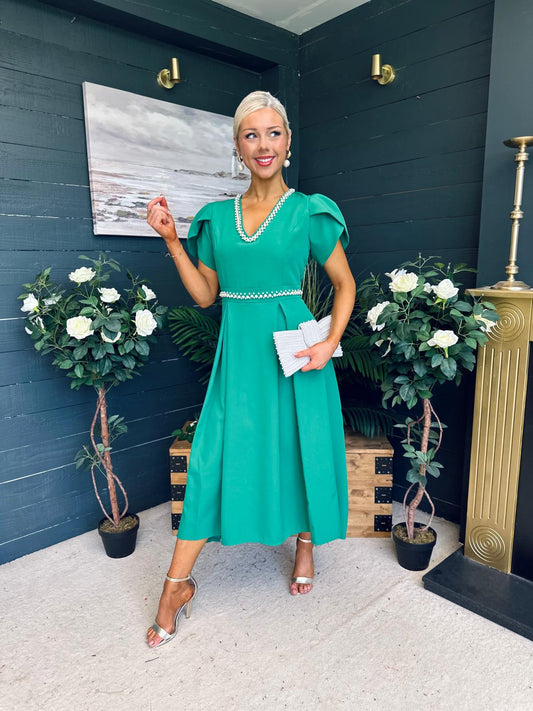 Collins Pearl Detail Occasion Dress Emerald