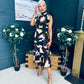 Hannah Frill Sleeve Button Front Midi Dress Brown Abstract