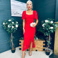 Heidi Ruched Occasion Midi Dress Red Lace