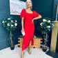 Heidi Ruched Occasion Midi Dress Red Lace