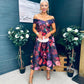 Daphne Off The Shoulder Skater Midi Dress Dark Floral