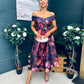 Daphne Off The Shoulder Skater Midi Dress Dark Floral