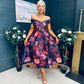Daphne Off The Shoulder Skater Midi Dress Dark Floral