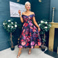 Daphne Off The Shoulder Skater Midi Dress Dark Floral