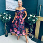 Daphne Off The Shoulder Skater Midi Dress Dark Floral