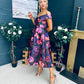 Daphne Off The Shoulder Skater Midi Dress Dark Floral