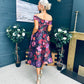 Daphne Off The Shoulder Skater Midi Dress Dark Floral