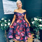 Daphne Off The Shoulder Skater Midi Dress Dark Floral