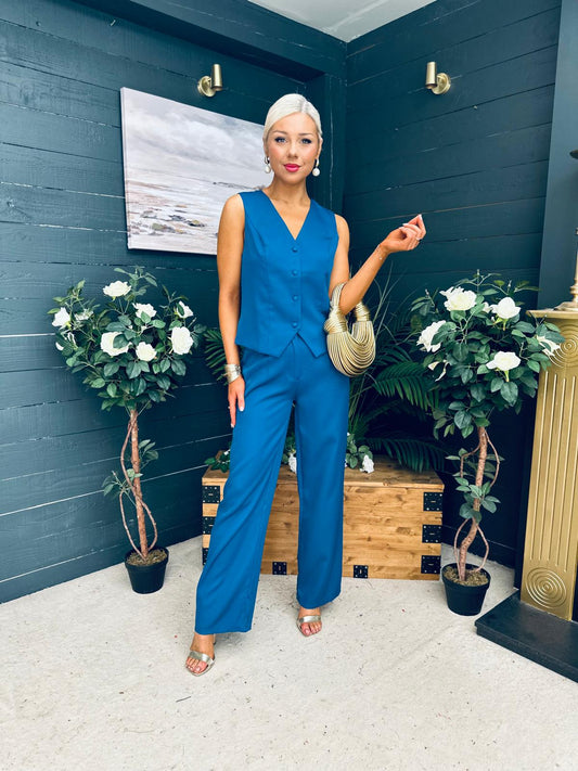 Bobbi Waistcoat & Jo Trouser Set Petrol Blue