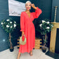 Cliona Banded Midi Dress Coral