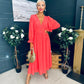 Cliona Banded Midi Dress Coral