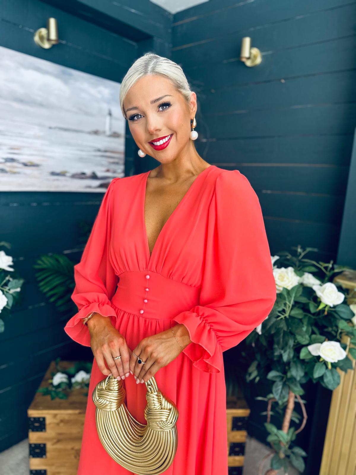 Cliona Banded Midi Dress Coral