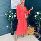 Cliona Banded Midi Dress Coral