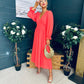 Cliona Banded Midi Dress Coral