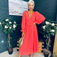 Cliona Banded Midi Dress Coral