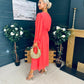 Cliona Banded Midi Dress Coral