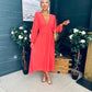 Cliona Banded Midi Dress Coral