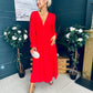 Cliona Banded Midi Dress Red