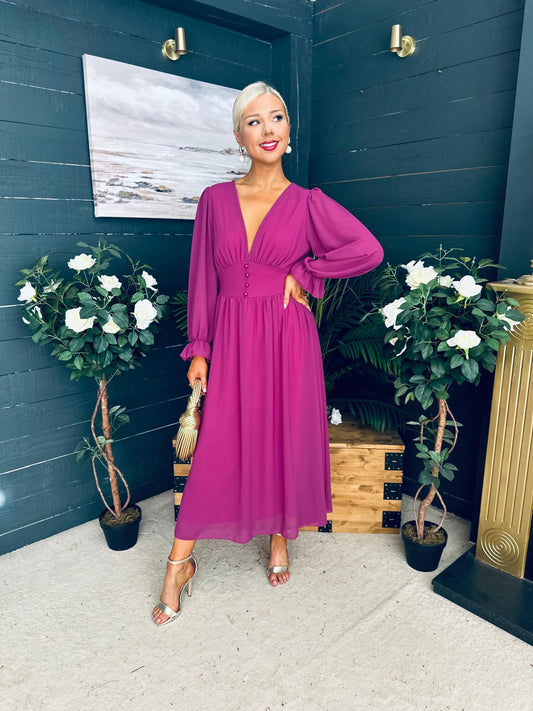 Cliona Banded Midi Dress Berry