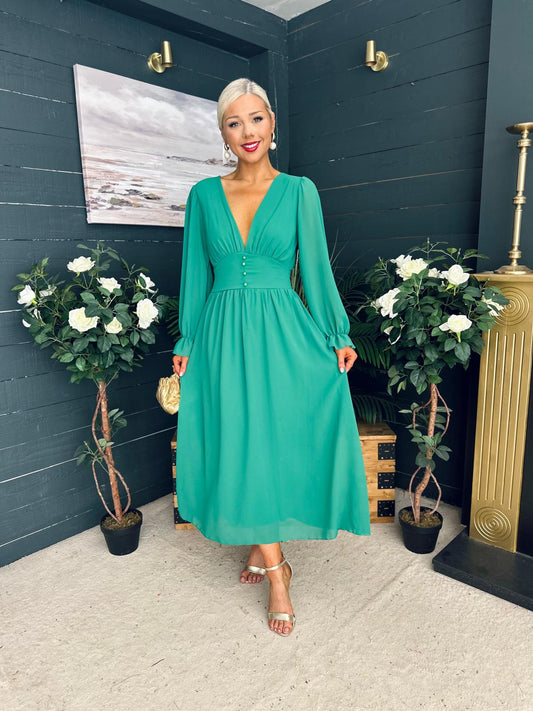 Cliona Banded Midi Dress Emerald