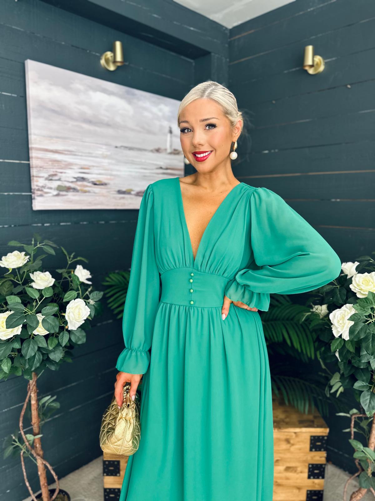 Cliona Banded Midi Dress Emerald