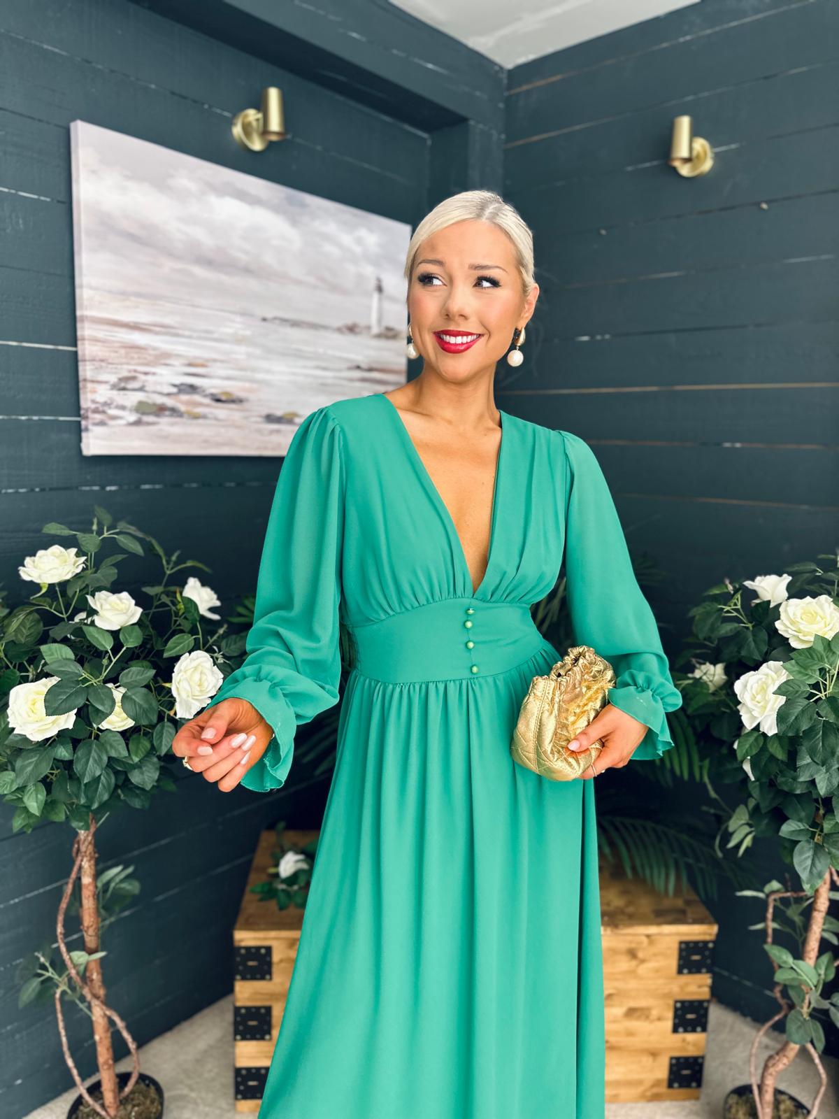 Cliona Banded Midi Dress Emerald