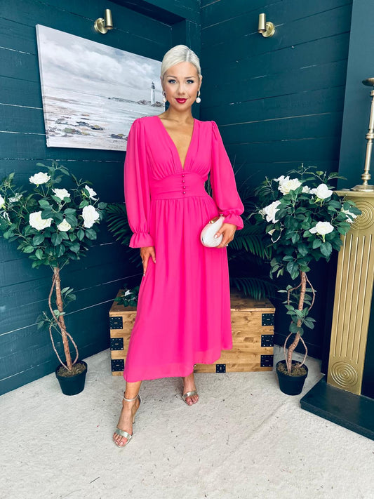 Cliona Banded Midi Dress Fuchsia