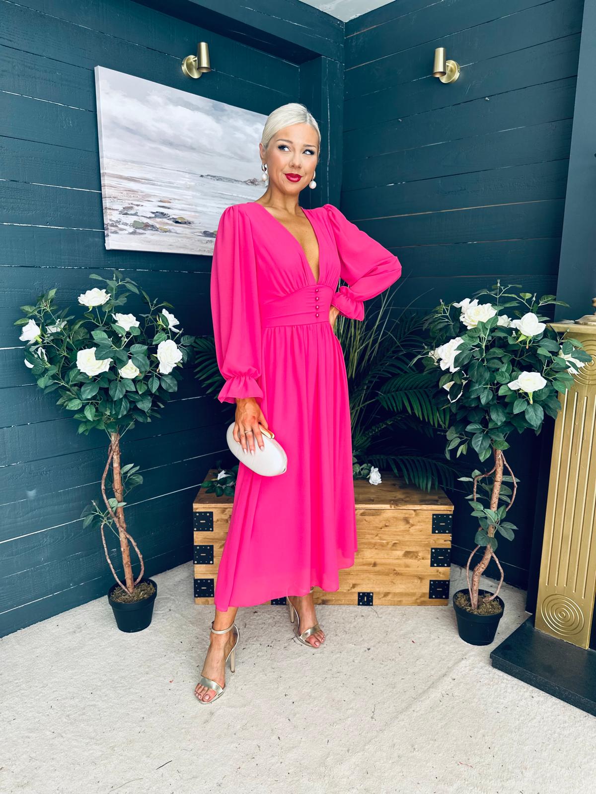 Cliona Banded Midi Dress Fuchsia