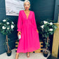 Cliona Banded Midi Dress Fuchsia