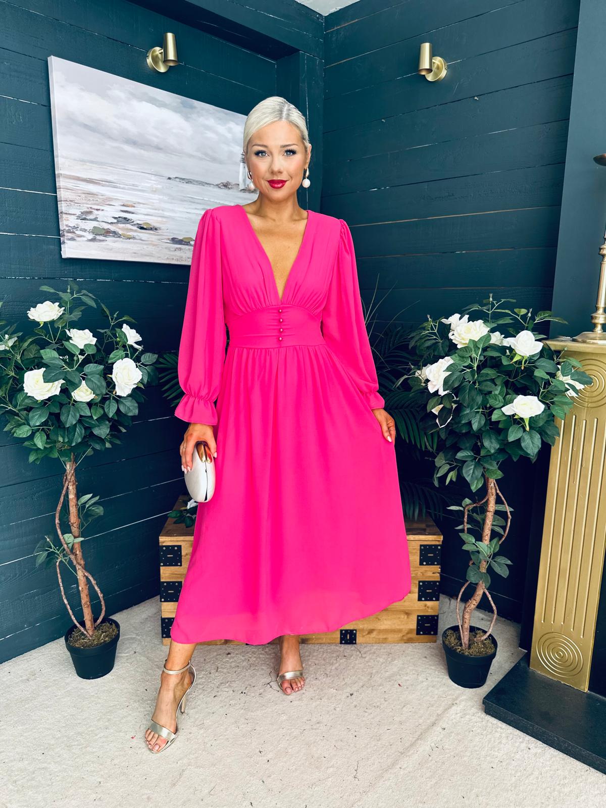 Cliona Banded Midi Dress Fuchsia